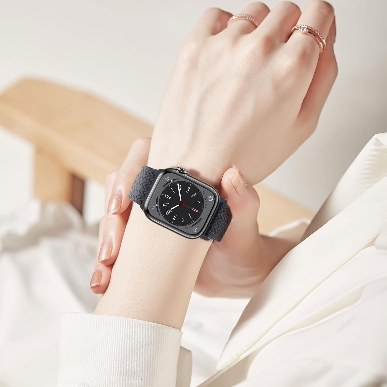 Compatible with Apple Watch Strap Band 49Mm 46Mm 45Mm 44Mm 42Mm Braided Band Replacement Bands Adjustable Stretchable Elastics Sport Wristband for Iwatch Ultra2 Ultra Series10/9/8/7/6/Se/5/4/3/2/1