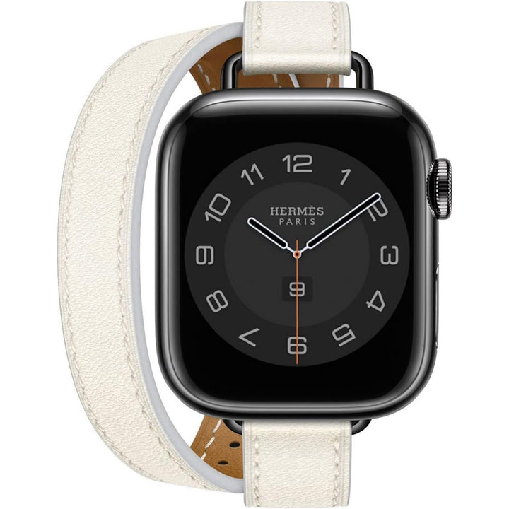 Compatible for Apple Watch Band 49Mm 46Mm 45Mm 44Mm 42Mm 41Mm 40Mm 38Mm Women, Genuine Leather Double Tour Designed Slim Apple Watch Strap for Iwatch Ultra 2/1 Series 10 9 8 7 6 5 4 3 2 1 SE