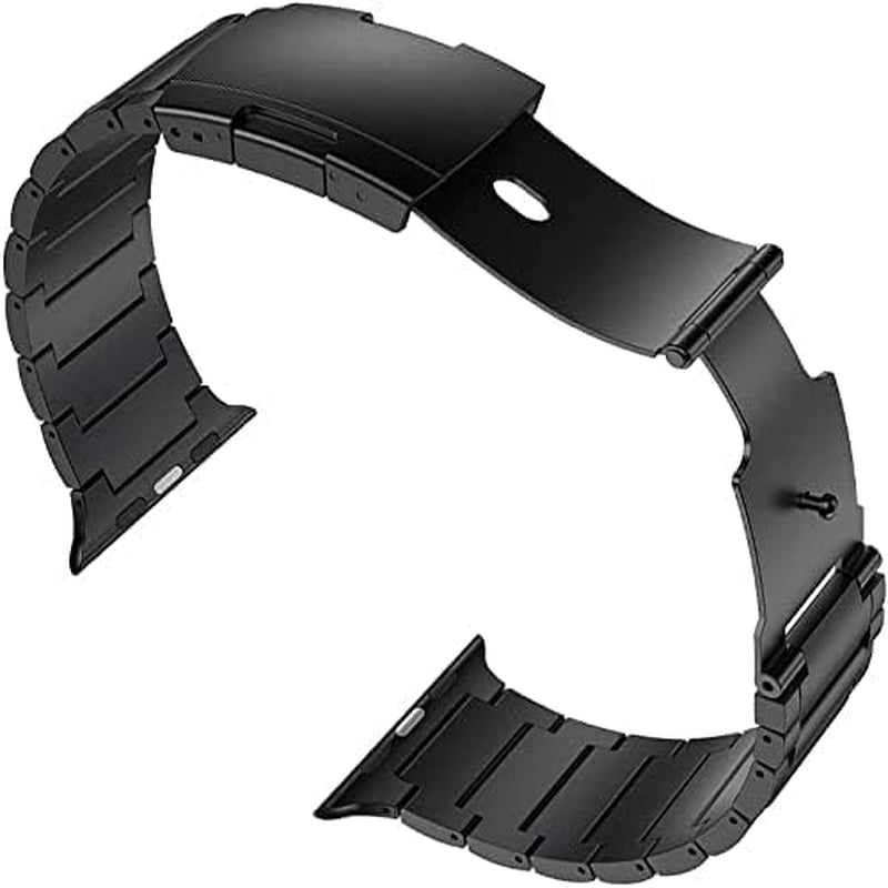 Titanium Wristband,Metal Strap with Tortoise Buckle,Compatible with Apple Watch Series 10/9/Ultra 2/SE/8/7[2024] (46Mm/45Mm/44/49Mm,Black)