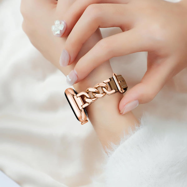 Leather Band Fits Apple Watch Bands Woman 42Mm(Series 10) 41Mm 40Mm 38Mm, Slim Stainless Steel Iwatch Bands for Apple Watch Strap, for Apple Watch Series 10 Band Se 9 8 7 6 5 4 3 2 1-Rose Gold