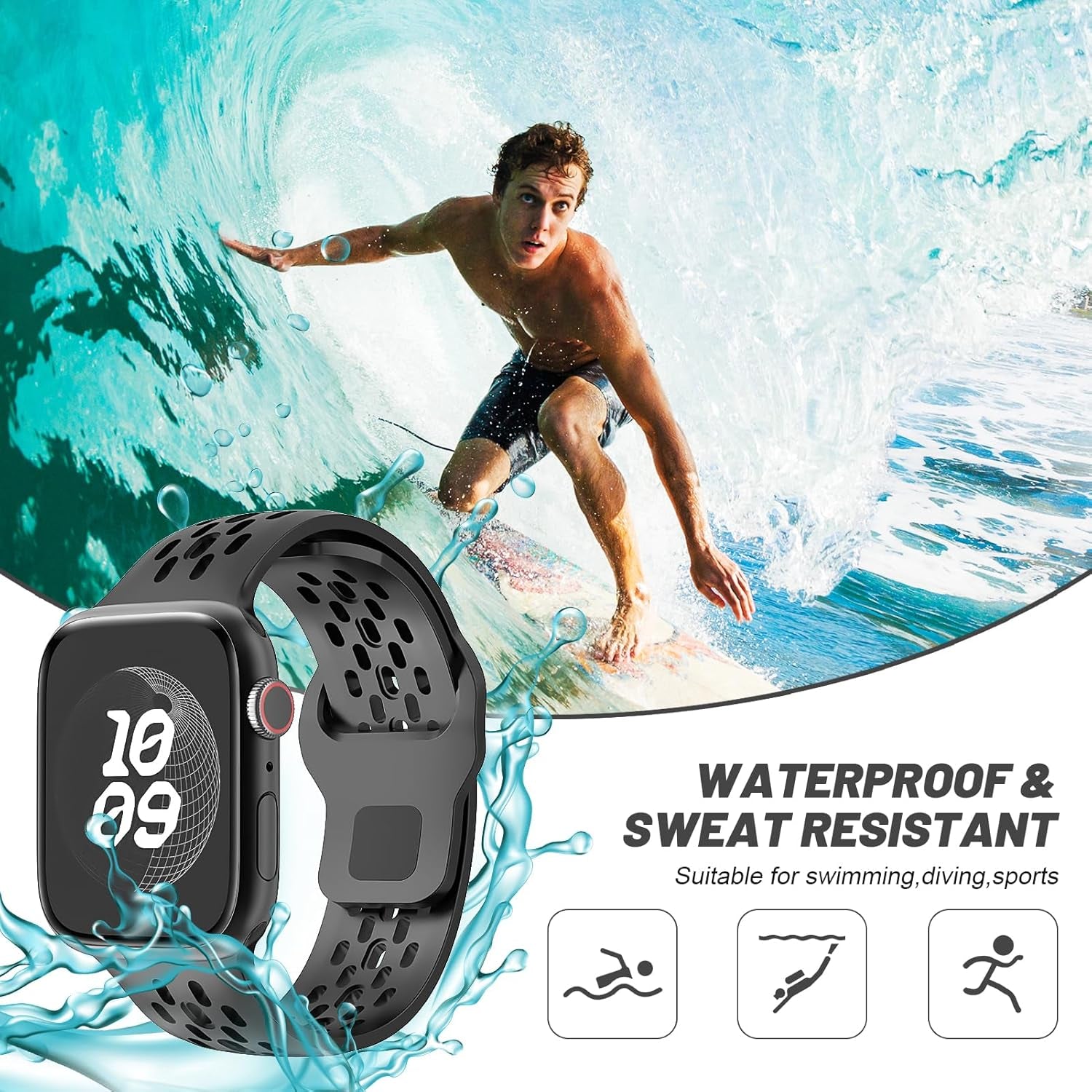 Sport Band for Apple Watch Band 46Mm 45Mm 42Mm 44Mm 49Mm 41Mm 40Mm 38Mm Men Women,Silicone for Apple Watch Strap Breathable Wristband Bracelet Iwatch Ultra Ultra 2 Series 10 9 8 7 SE2 SE 6 5 4 3 2 1 Strap