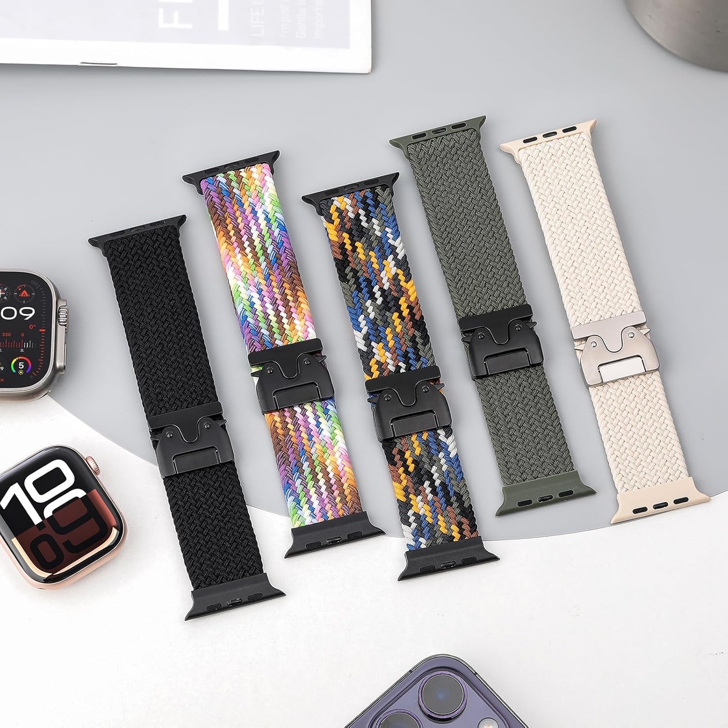 Braided Solo Loop for Apple Watch Band Ultra/2 49Mm 46Mm 45Mm 44Mm 42Mm Men/Women,Parachute Buckle Stretchy Elastic Nylon Sport Strap Wristband for Apple Watch Series 10 9 8 7 6 5 4 3 SE/2