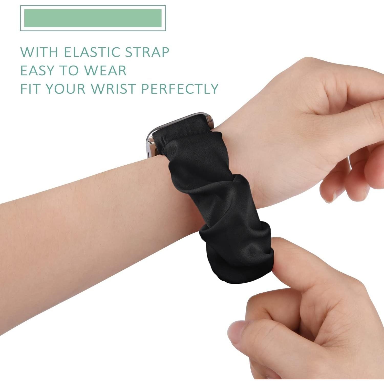 Adjustable Elastic Scrunchie for Apple Watch Band 38Mm 40Mm 41Mm 42Mm 44Mm 45Mm, Soft Stretchy Cloth Pattern Printed Fabric Women Girls Wristbands for Iwatch Series 10/9/8/7/SE/6/5/4/3/2/1
