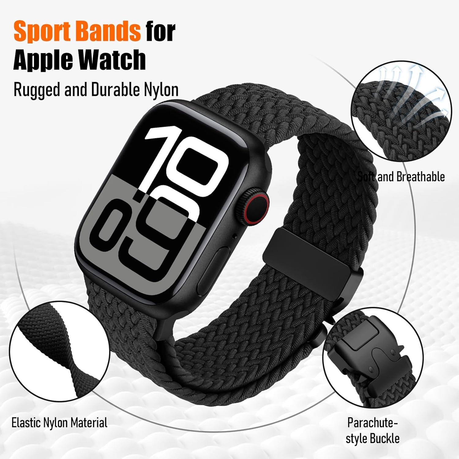 Braided Solo Loop for Apple Watch Band Ultra/2 49Mm 46Mm 45Mm 44Mm 42Mm Men/Women,Parachute Buckle Stretchy Elastic Nylon Sport Strap Wristband for Apple Watch Series 10 9 8 7 6 5 4 3 SE/2