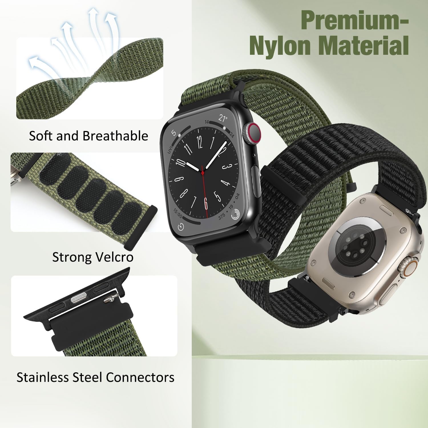 Sport Bands Compatible with Apple Watch Band 38Mm 40Mm 41Mm 42Mm 44Mm 45Mm 49Mm 46Mm,Nylon Breathable Strap Compatible with Iwatch Apple Watch Series 10 9 Ultra 8 7 6 5 4 3 2 1 SE Women Men