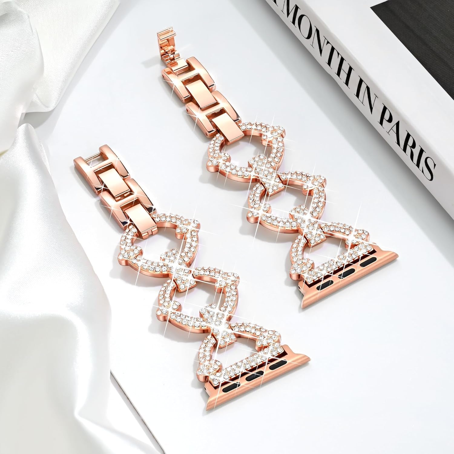 Compatible with Apple Watch Band Series 10 42Mm 41Mm 40Mm 38Mm for Women Girls, Dressy Bling Designer Apple Watch Band for Iwatch Series 10 9 8 7 6 5 4 3 2 1 Iwatch SE (Rose Gold)