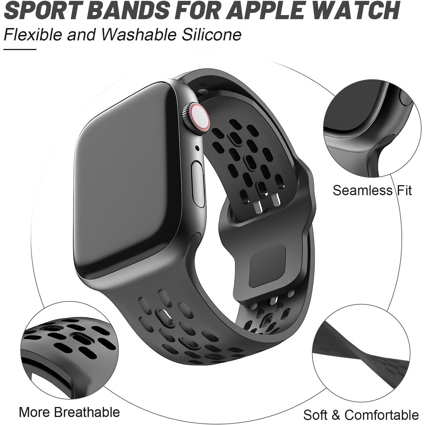 Sport Band for Apple Watch Band 46Mm 45Mm 42Mm 44Mm 49Mm 41Mm 40Mm 38Mm Men Women,Silicone for Apple Watch Strap Breathable Wristband Bracelet Iwatch Ultra Ultra 2 Series 10 9 8 7 SE2 SE 6 5 4 3 2 1 Strap