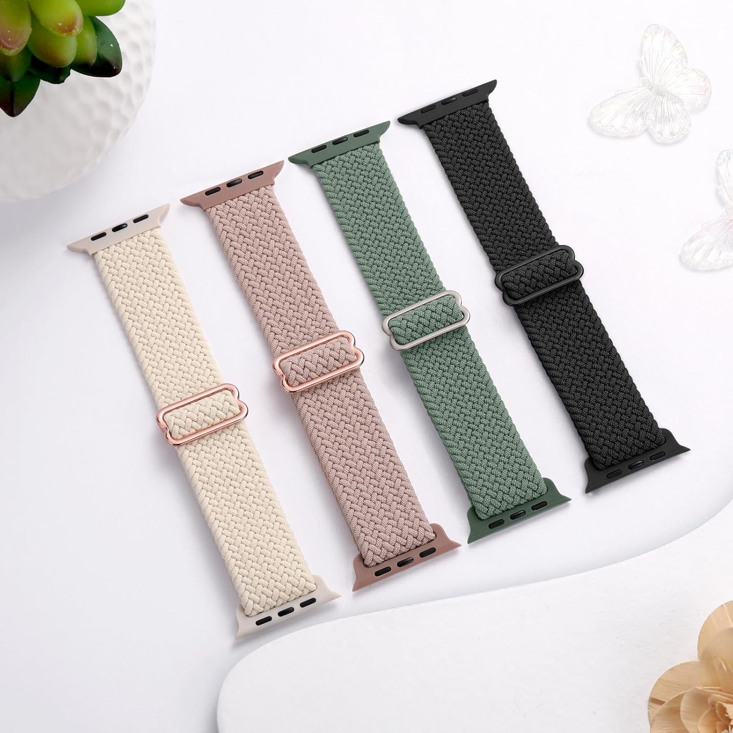 4 Pack Braided Stretchy Solo Loop Compatible with Apple Watch Band 38/40/41/42Mm, 42/44/45/46/49Mm Women Men, Adjustable Nylon Strap Wristband for Iwatch Series10 9 8 7 6 SE 5 4 3 2 1 Ultra1/2