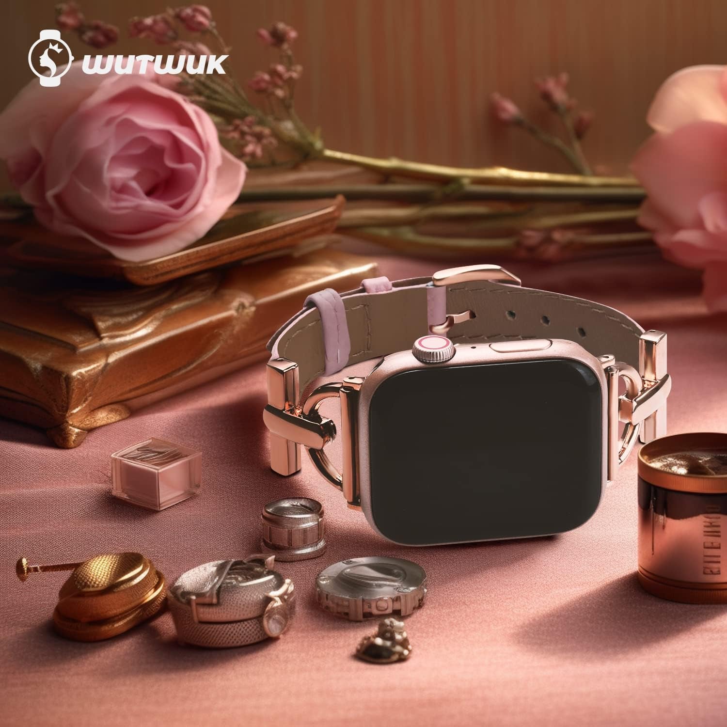 Compatible with Apple Watch Band 42Mm 41Mm 40Mm 38Mm 46Mm 45Mm 44Mm 49Mm Leather Ladies for Iwatch Series 10 SE 9 8 7 6 5 4 3 2 1 with Metal Buckle Women
