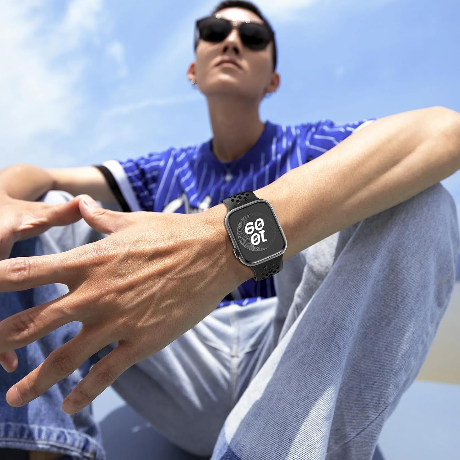 Sport Band for Apple Watch Band 46Mm 45Mm 42Mm 44Mm 49Mm 41Mm 40Mm 38Mm Men Women,Silicone for Apple Watch Strap Breathable Wristband Bracelet Iwatch Ultra Ultra 2 Series 10 9 8 7 SE2 SE 6 5 4 3 2 1 Strap