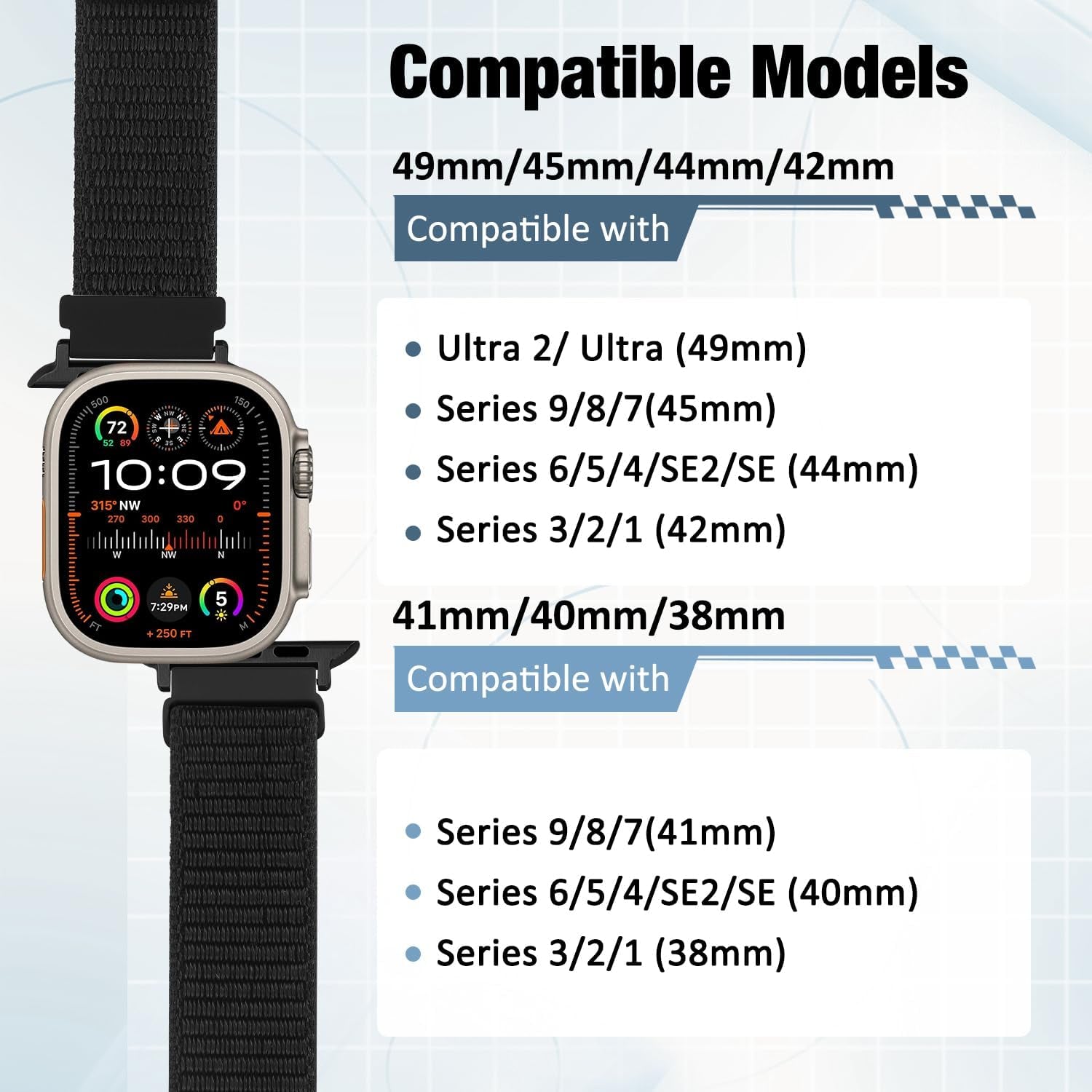 Sport Bands Compatible with Apple Watch Band 38Mm 40Mm 41Mm 42Mm 44Mm 45Mm 49Mm 46Mm,Nylon Breathable Strap Compatible with Iwatch Apple Watch Series 10 9 Ultra 8 7 6 5 4 3 2 1 SE Women Men