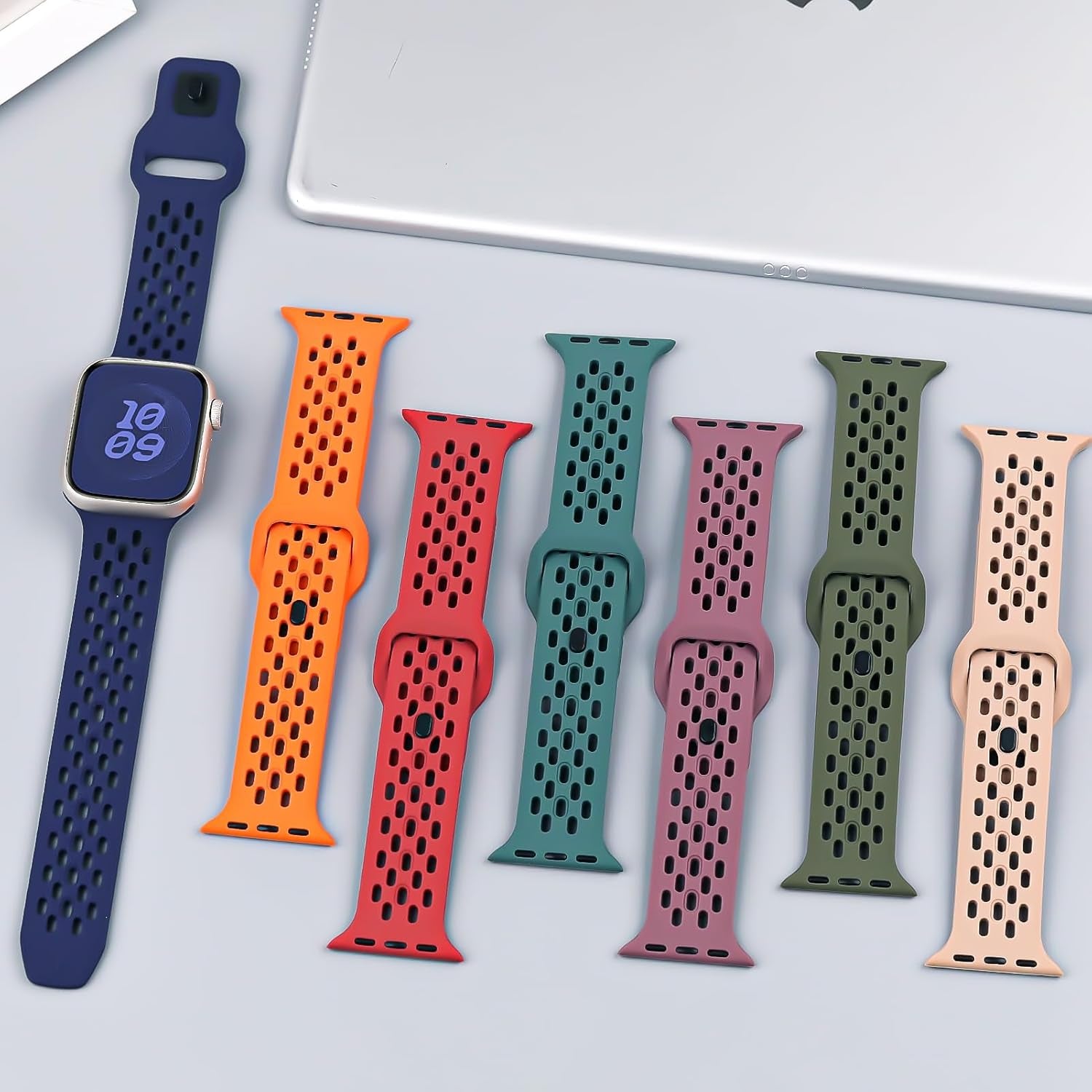 Sport Band for Apple Watch Band 46Mm 45Mm 42Mm 44Mm 49Mm 41Mm 40Mm 38Mm Men Women,Silicone for Apple Watch Strap Breathable Wristband Bracelet Iwatch Ultra Ultra 2 Series 10 9 8 7 SE2 SE 6 5 4 3 2 1 Strap
