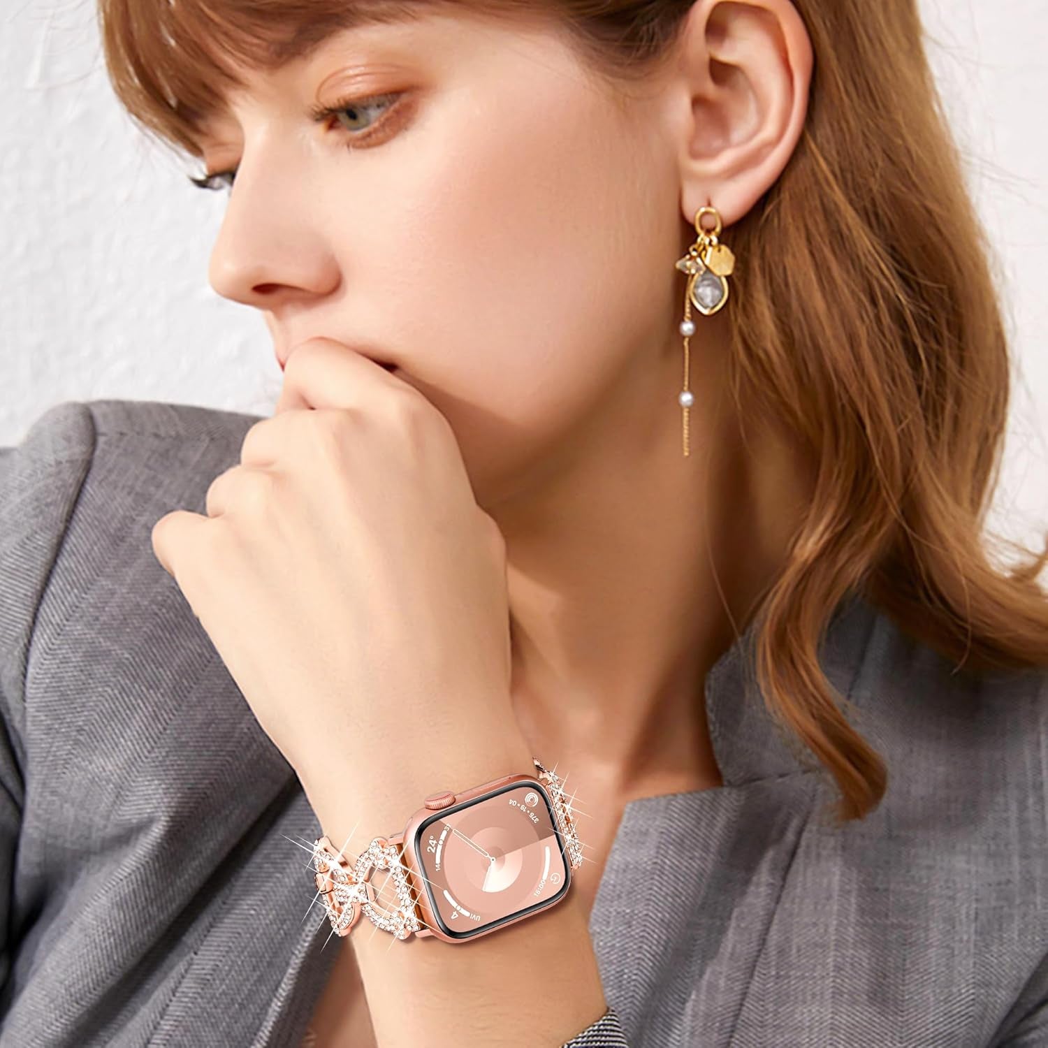 Compatible with Apple Watch Band Series 10 42Mm 41Mm 40Mm 38Mm for Women Girls, Dressy Bling Designer Apple Watch Band for Iwatch Series 10 9 8 7 6 5 4 3 2 1 Iwatch SE (Rose Gold)