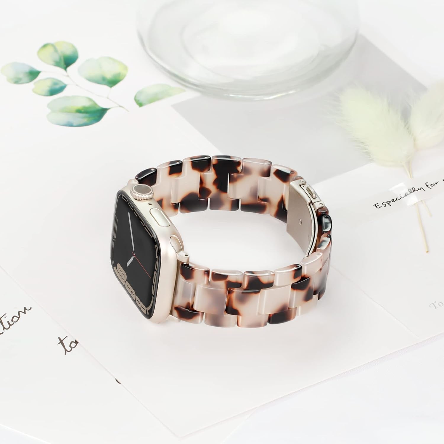 Compatible with Apple Watch Band 42Mm(Series 10) 41Mm 40Mm 38Mm, Adjustable Iwatch Strap with Stainless Steel Buckle for Apple Watch Series 10 9 8 7 6 SE 5 4 3 2 1(Tortoise Flower Starlight)