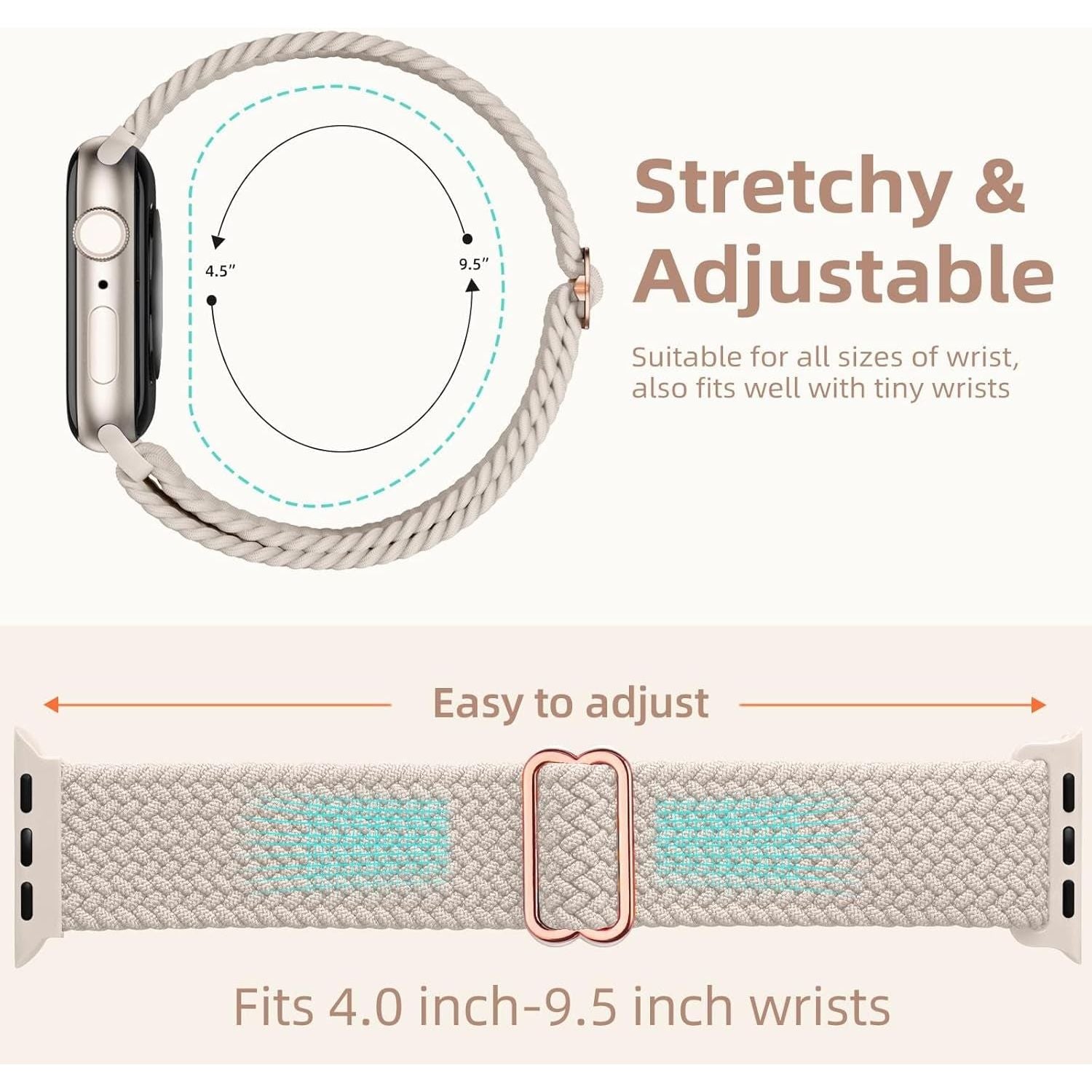 4 Pack Braided Stretchy Solo Loop Compatible with Apple Watch Band 38/40/41/42Mm, 42/44/45/46/49Mm Women Men, Adjustable Nylon Strap Wristband for Iwatch Series10 9 8 7 6 SE 5 4 3 2 1 Ultra1/2
