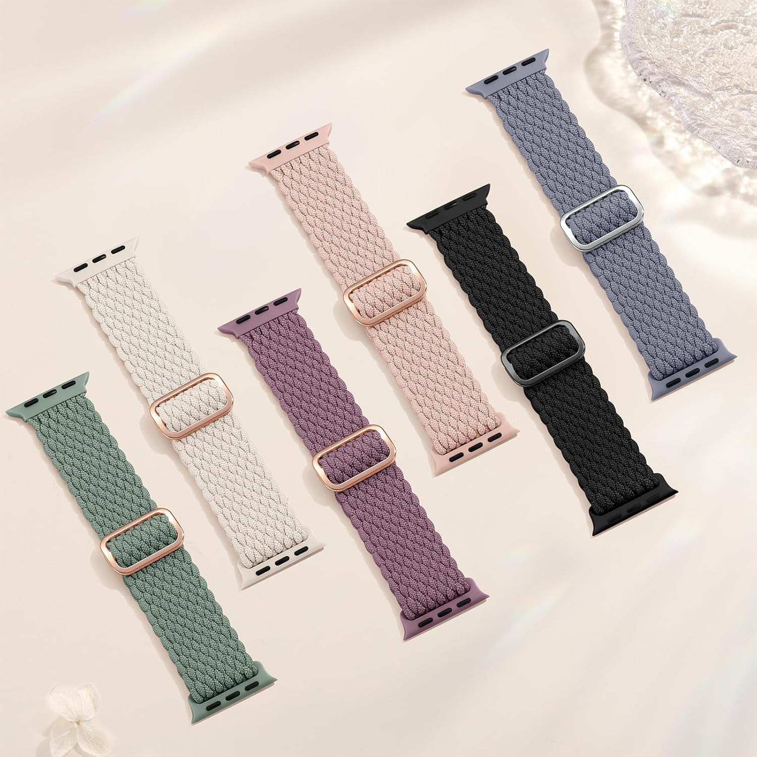 Braided Nylon Elastic Loop Compatible with Apple Watch Band 38Mm 40Mm 41Mm 42Mm 44Mm 45Mm 46Mm 49Mm Women Men, Soft Stretchy Strap for Iwatch Series 10 9 8 7 6 5 4 3 2 1 SE Ultra 2 1, Multi Colors