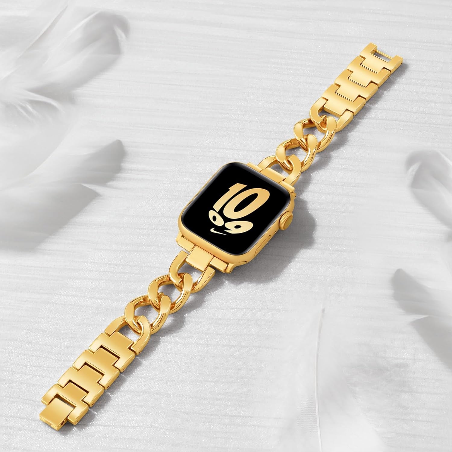 Compatible with Apple Watch 42Mm 41Mm 40Mm 38Mm, Cowboy Chain Metal Band for Iwatch Series 10 9 8 7 SE 6 5 4 3 2 1, Cool Slim Stainless Steel Apple Watch Bracelet for Women Girls (Gold)