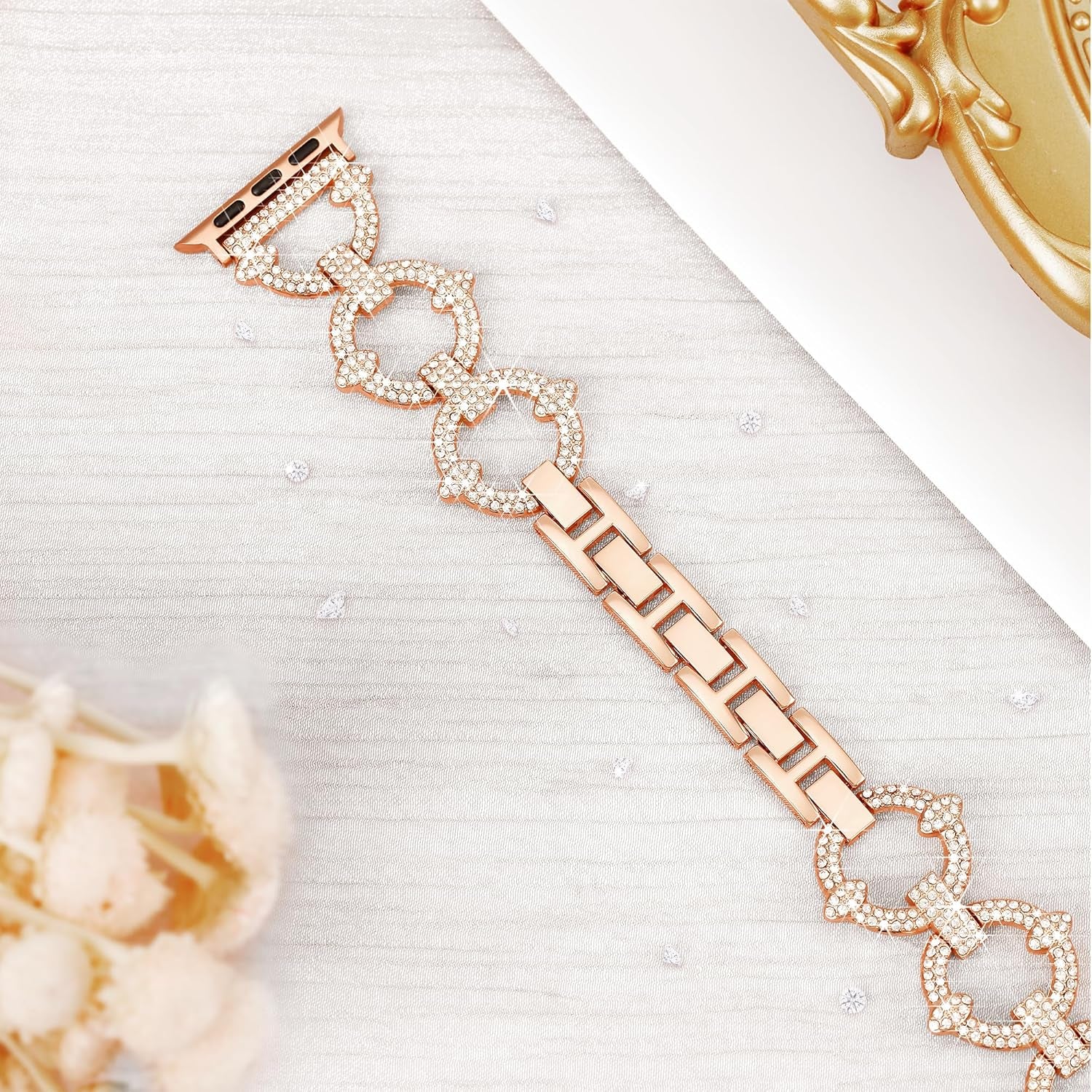 Compatible with Apple Watch Band Series 10 42Mm 41Mm 40Mm 38Mm for Women Girls, Dressy Bling Designer Apple Watch Band for Iwatch Series 10 9 8 7 6 5 4 3 2 1 Iwatch SE (Rose Gold)