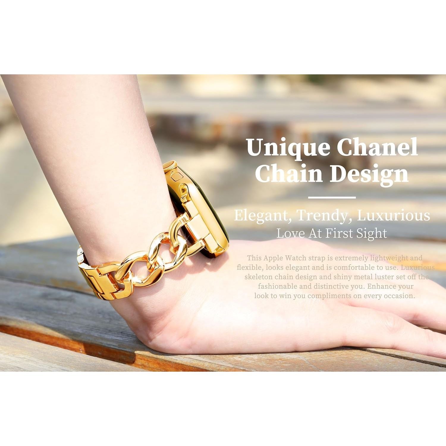 Compatible with Apple Watch 42Mm 41Mm 40Mm 38Mm, Cowboy Chain Metal Band for Iwatch Series 10 9 8 7 SE 6 5 4 3 2 1, Cool Slim Stainless Steel Apple Watch Bracelet for Women Girls (Gold)