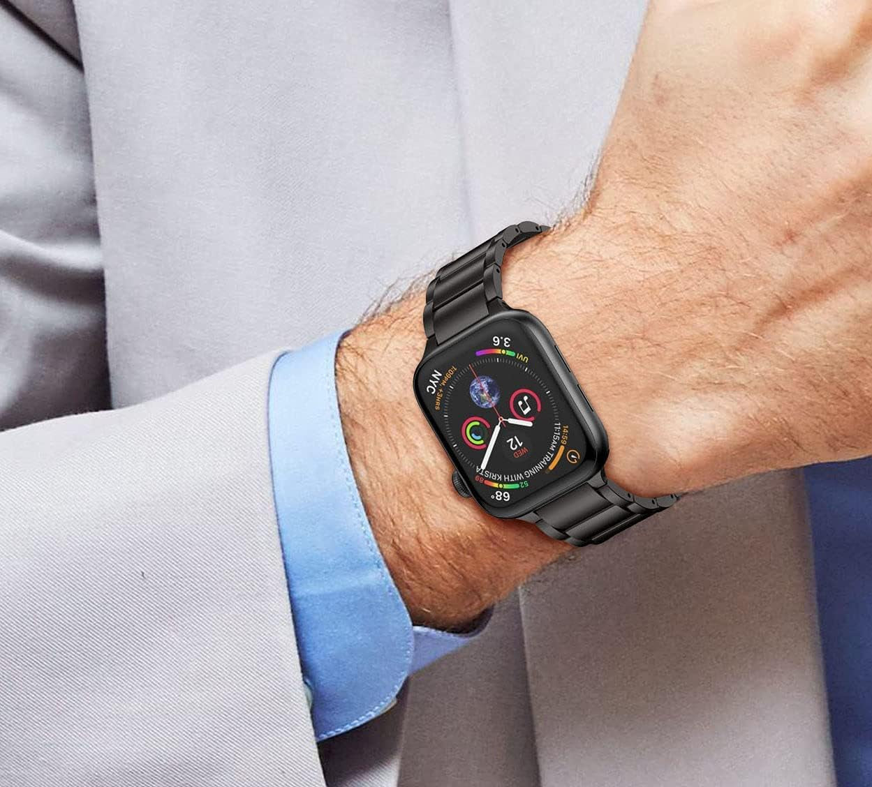 Titanium Wristband,Metal Strap with Tortoise Buckle,Compatible with Apple Watch Series 10/9/Ultra 2/SE/8/7[2024] (46Mm/45Mm/44/49Mm,Black)
