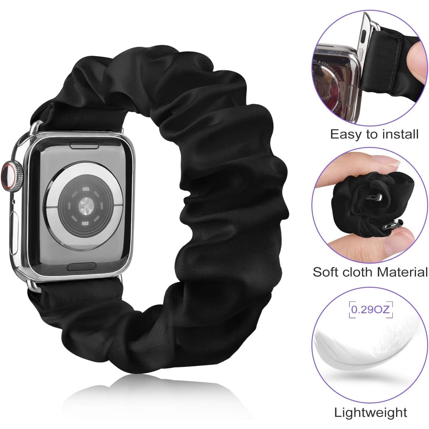 Adjustable Elastic Scrunchie for Apple Watch Band 38Mm 40Mm 41Mm 42Mm 44Mm 45Mm, Soft Stretchy Cloth Pattern Printed Fabric Women Girls Wristbands for Iwatch Series 10/9/8/7/SE/6/5/4/3/2/1