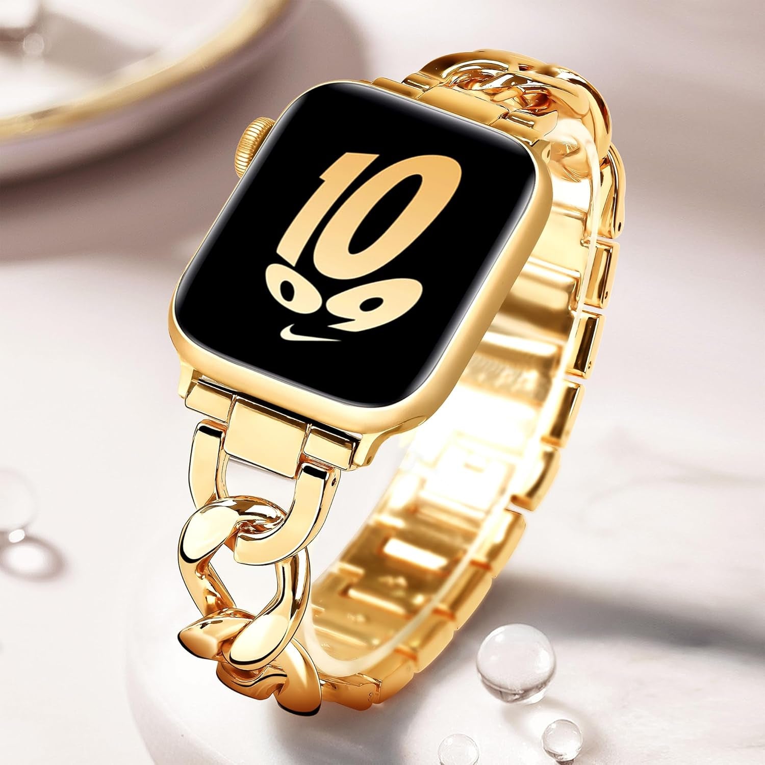 Compatible with Apple Watch 42Mm 41Mm 40Mm 38Mm, Cowboy Chain Metal Band for Iwatch Series 10 9 8 7 SE 6 5 4 3 2 1, Cool Slim Stainless Steel Apple Watch Bracelet for Women Girls (Gold)